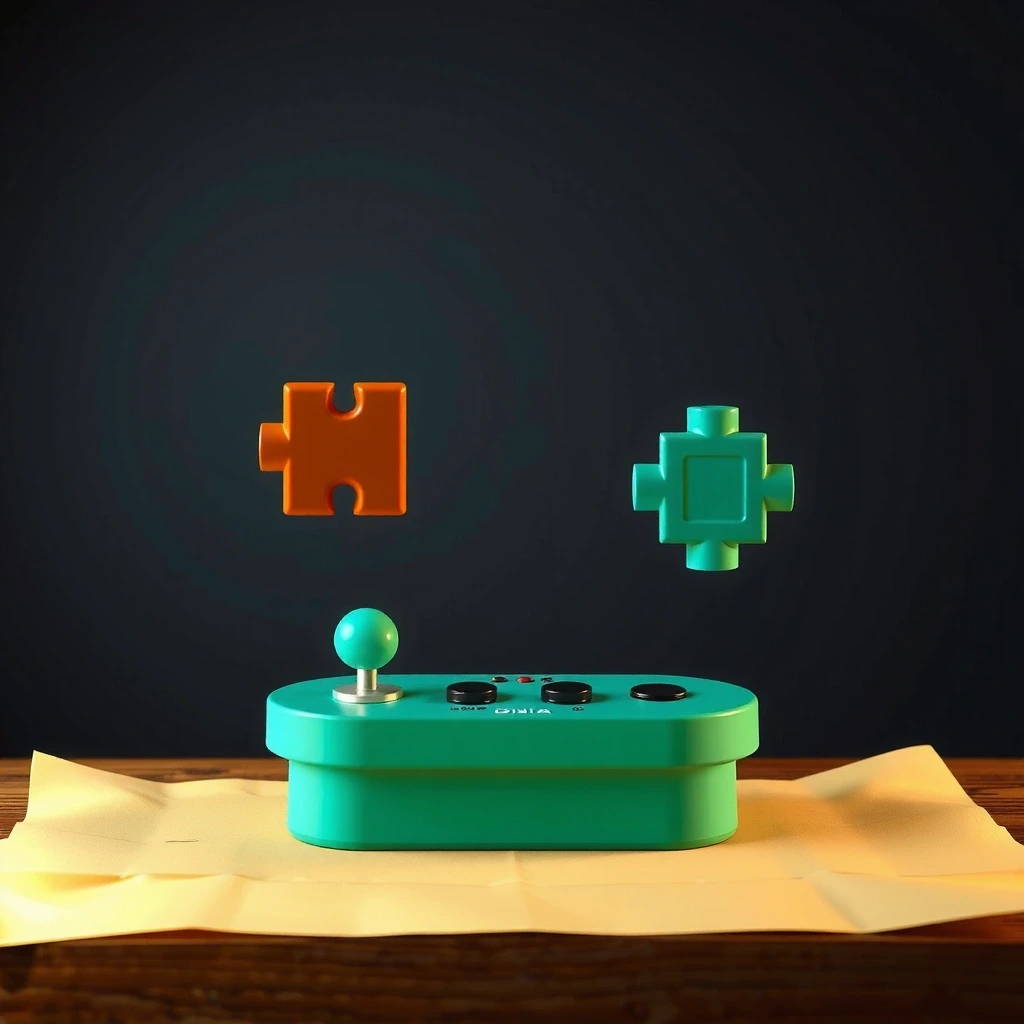 Pixel art motif representing arcade and puzzle genres